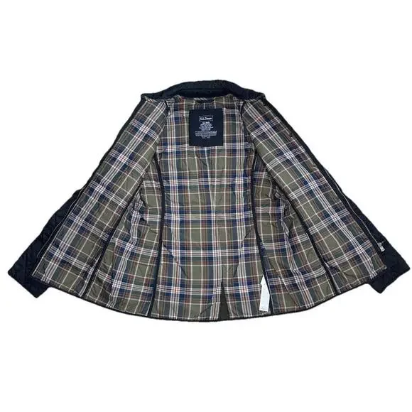 LL Bean Womens XS Quilted Riding Jacket Black Snap Full Zip Plaid Lined Collar - Picture 3 of 6